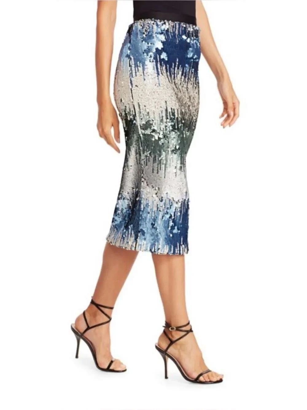 LE SUPERBE Liza Multicolor Ombré Sequin Pencil Skirt Size S ~NWT